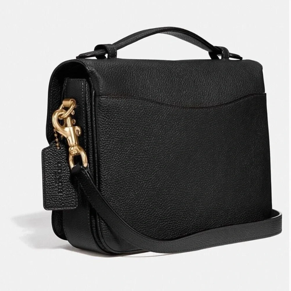 Coach Cassie Black Pebble Leather Top Handle Crossbody Messenger Turn-lock Bag